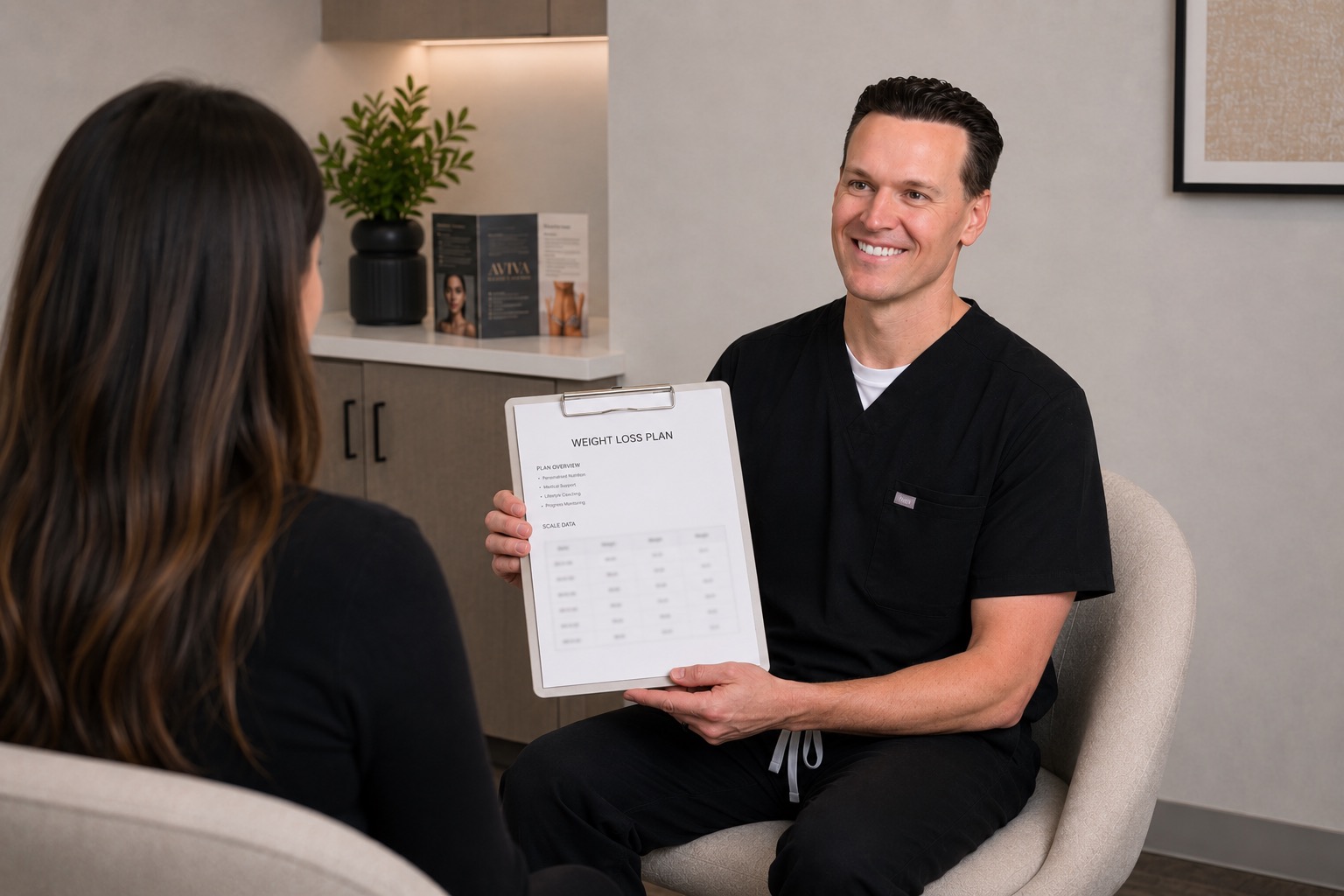 AVIVA physician presenting a personalized weight loss plan to a patient
